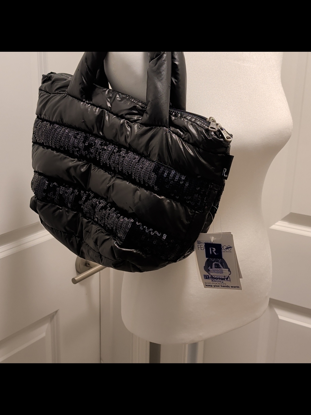 ROOTOTE- NWT Black Quilted Sequin Accent Tote Bag - ROO Pockets